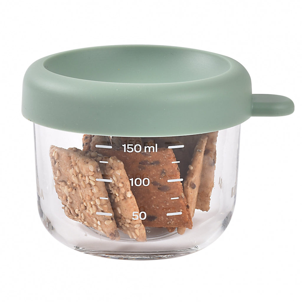 Recipient ermetic din sticla Beaba 150 ml Sage Green / Terracotta