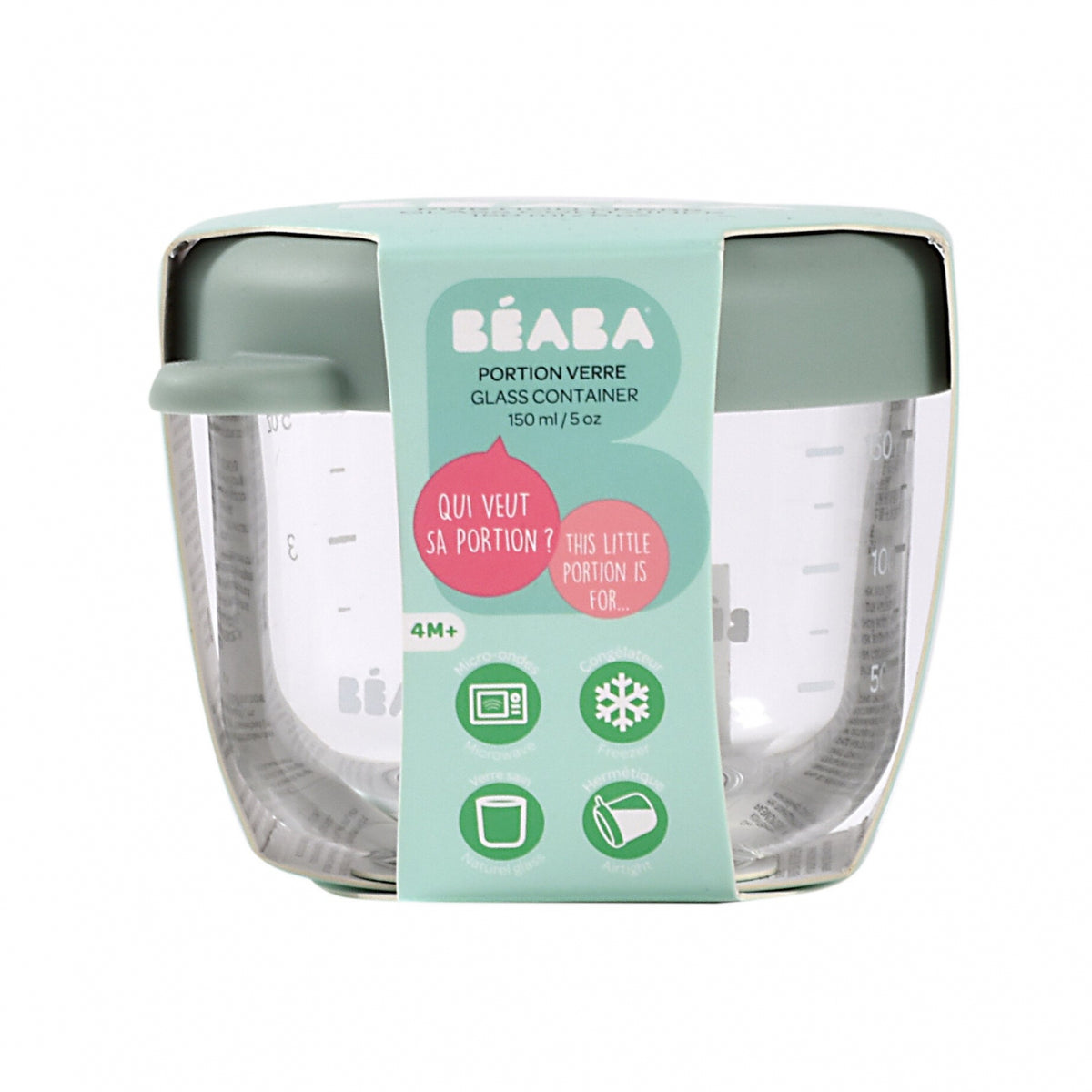 Recipient ermetic din sticla Beaba 150 ml Sage Green / Terracotta
