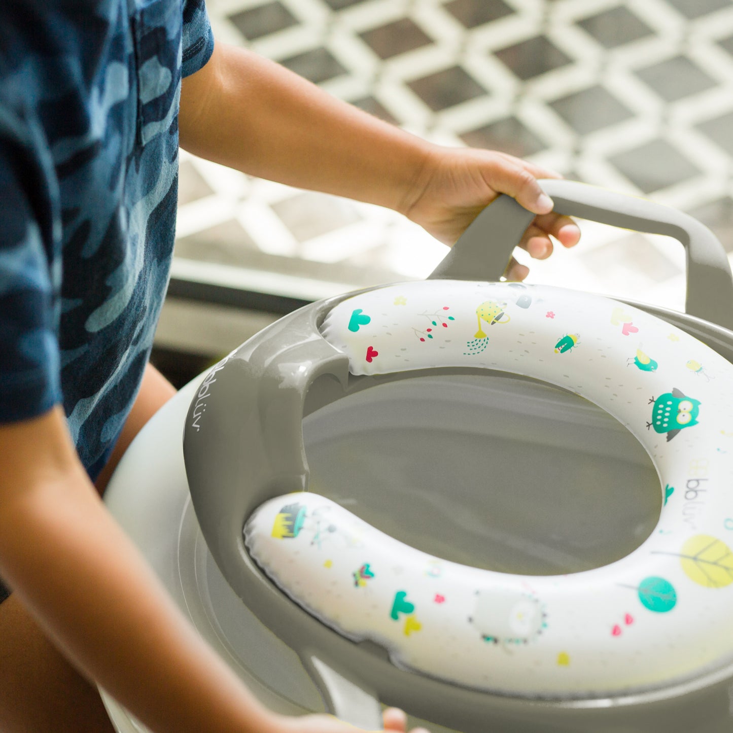 Reductor Toaletă Copii bblüv Poti Grey - Scăunel WC cu Mânere Ergonomice