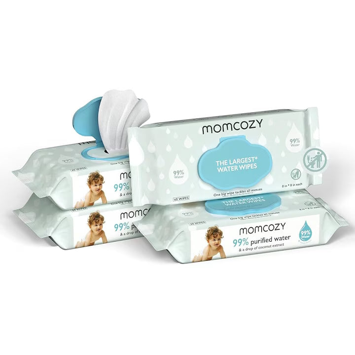 Pachet 4 x 60 Servetele Umede pe Baza de Apa Momcozy Extralarge 240 buc