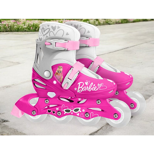 Role, Stamp, Barbie, Cu 4 roti, Ajustabile, Inchidere prin velcro, Cu frana, Marime 30-33, Roz