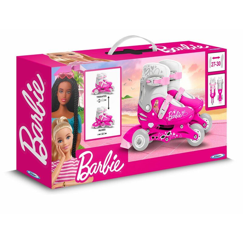 Role, Stamp, De la incepator la avansat, Cu 3 roti, Ajustabile, Inchidere prin velcro, Cu frana, Marime 27-30, Barbie