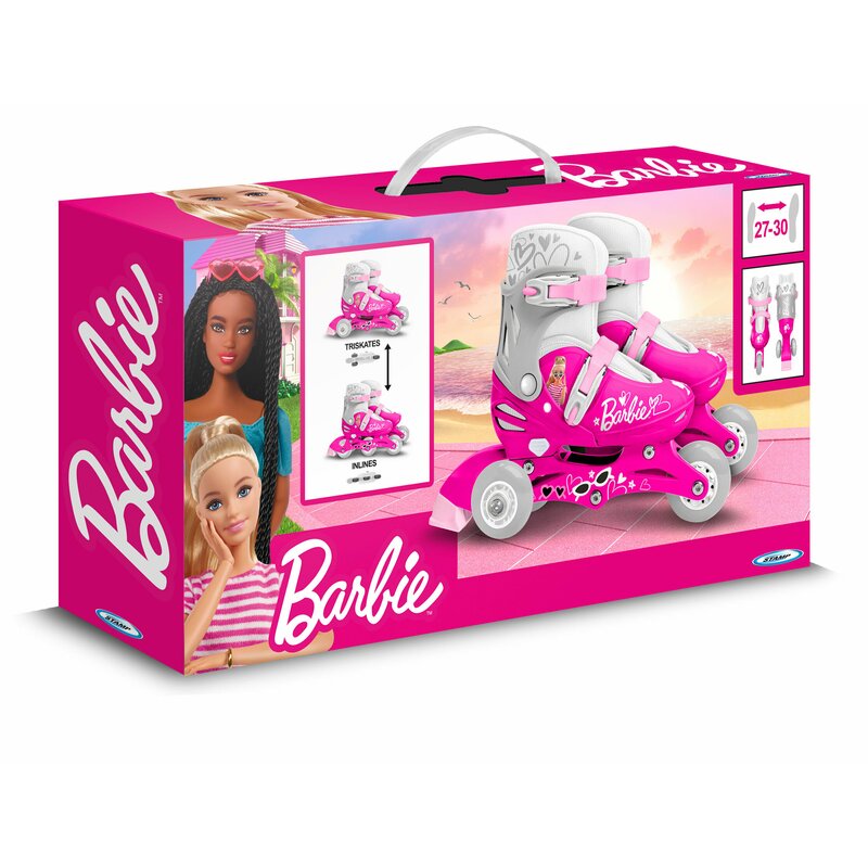 Role, Stamp, De la incepator la avansat, Cu 3 roti, Ajustabile, Inchidere prin velcro, Cu frana, Marime 27-30, Barbie