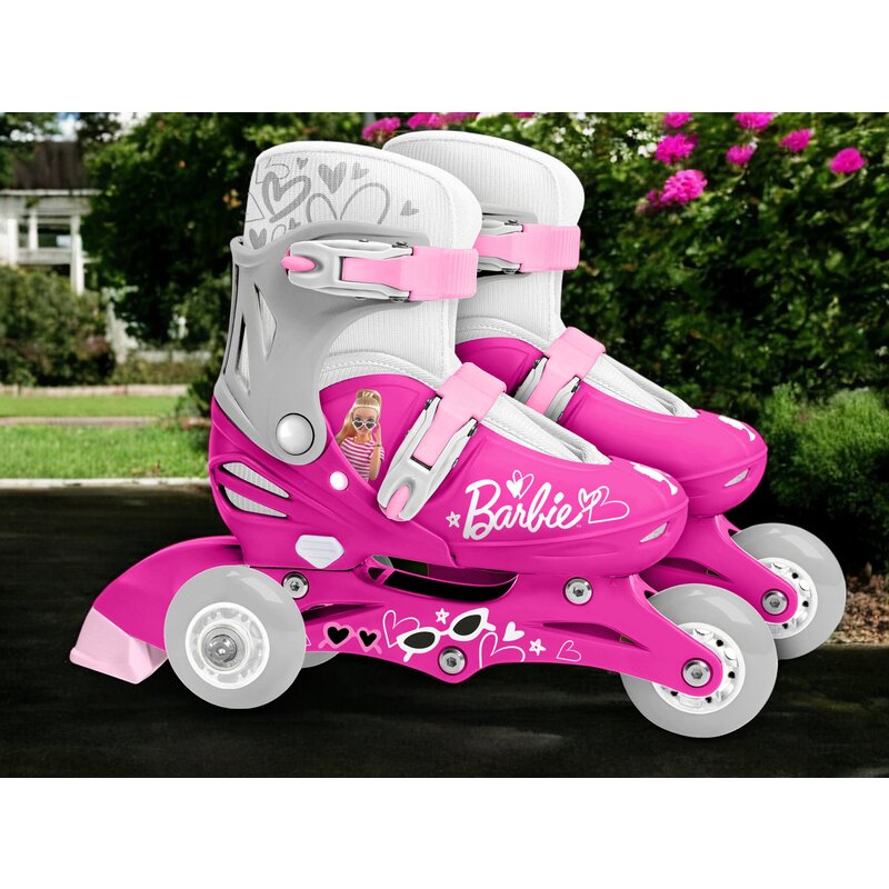 Role, Stamp, De la incepator la avansat, Cu 3 roti, Ajustabile, Inchidere prin velcro, Cu frana, Marime 27-30, Barbie