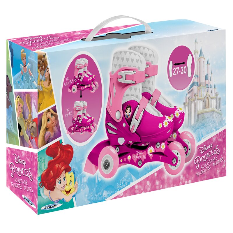 Role, Stamp, Disney, De la incepator la avansat, Cu 3 roti, Ajustabile, Inchidere prin velcro, Cu frana, Marime 27-30, Princess