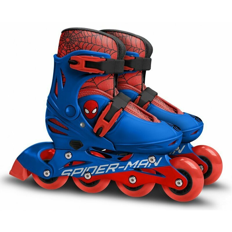 Role, Stamp, Spider Man, Cu 4 roti, Ajustabile, Inchidere prin velcro, Cu frana, Marime 30-33, Albastru