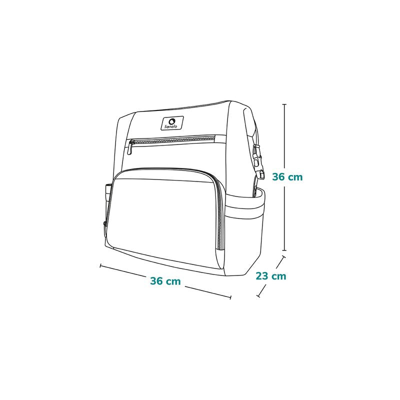 Rucsac impermeabil pentru mamici, Lionelo, Cube, Cu 12 compartimente si salteluta de schimbat, Cu prindere universala de carucior, 36 x 36 x 23 cm, Verde