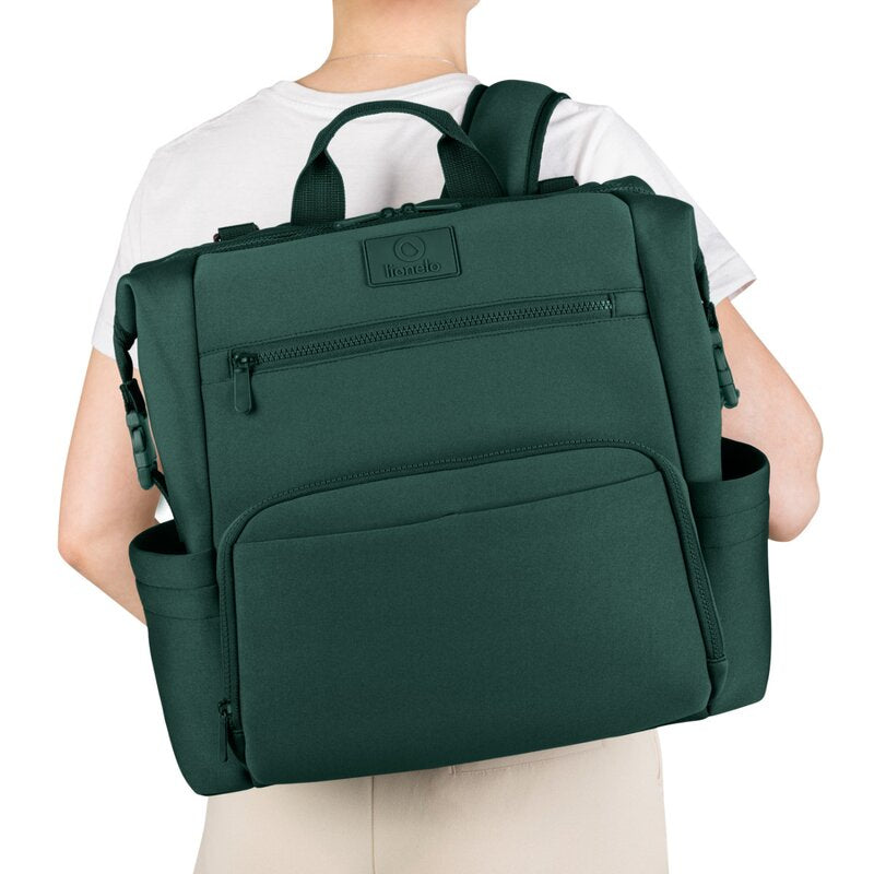 Rucsac impermeabil pentru mamici, Lionelo, Cube, Cu 12 compartimente si salteluta de schimbat, Cu prindere universala de carucior, 36 x 36 x 23 cm, Verde