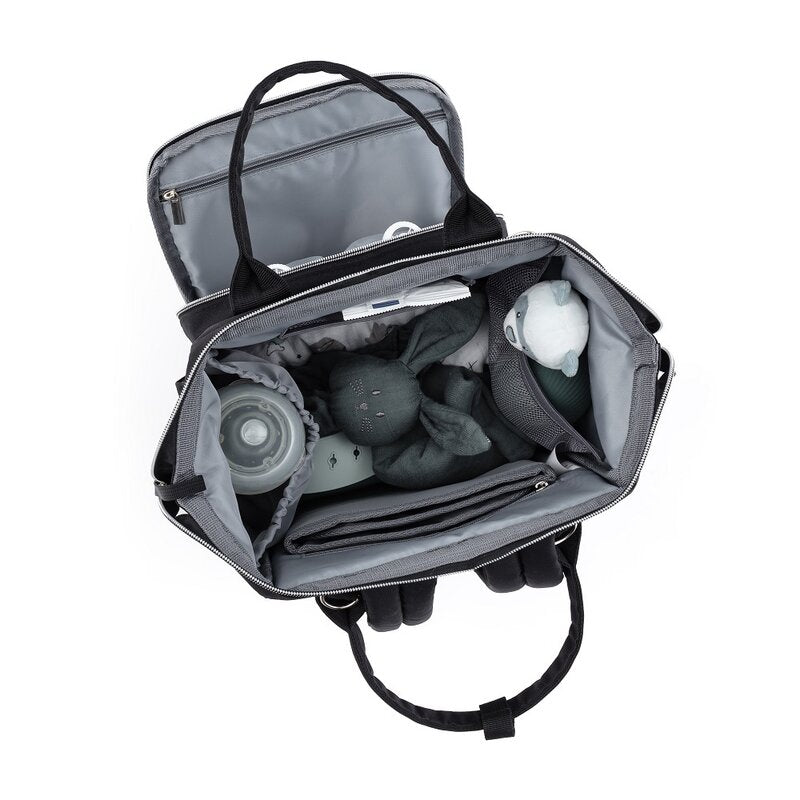 Rucsac pentru mamici, Petite&Mars, Jack, Cu 11 compartimente, Cu buzunare termice, Saltea de infasat inclusa, 30 x 42 x 15 cm, Dusty Rose