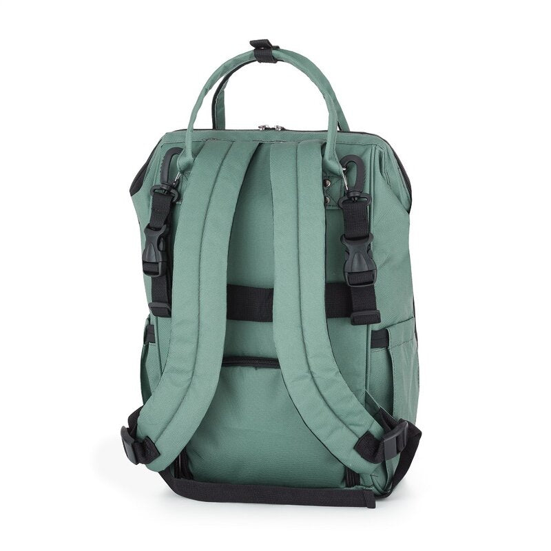 Rucsac pentru mamici, Petite&Mars, Jack, Cu 11 compartimente, Cu buzunare termice, Saltea de infasat inclusa, 30 x 42 x 15 cm, Misty Green