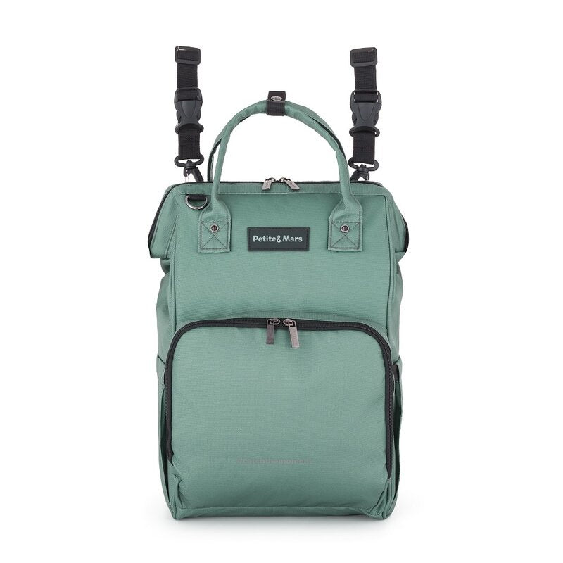 Rucsac pentru mamici Petite&Mars Jack cu 11 compartimente 30 x 42 x 15 cm Misty Green, imagine 3
