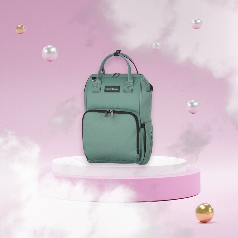 Rucsac pentru mamici Petite&Mars Jack cu 11 compartimente 30 x 42 x 15 cm Misty Green, imagine 2