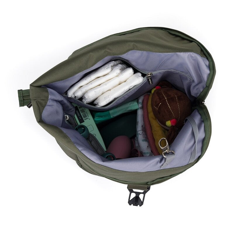 Rucsac pentru mamici, Petite&Mars, Jakob, Cu 8 compartimente, Cu buzunar termic, Saltea de infasat inclusa, 30 x 46 x 15 cm, Absolute Black