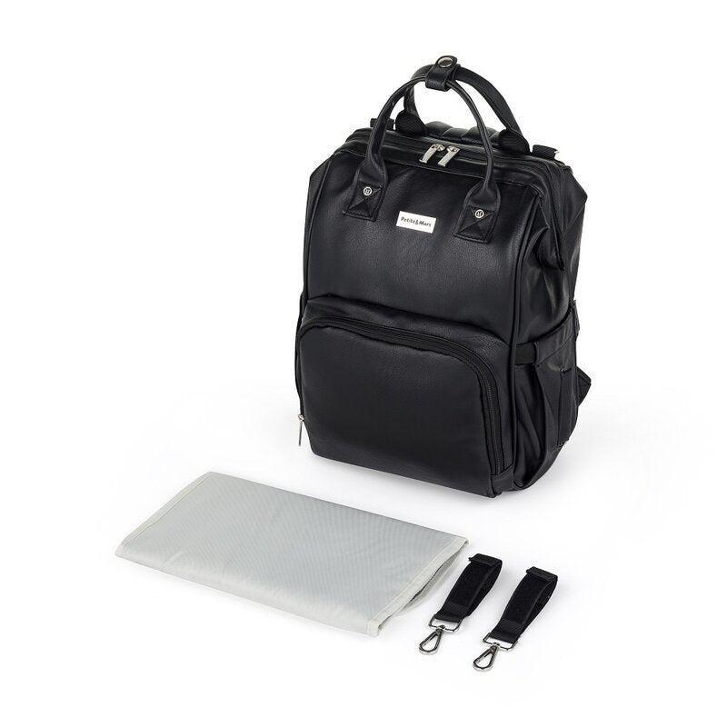 Rucsac pentru mamici, Petite&Mars, Jasper, Cu 12 compartimente, Cu buzunare termice, Saltea de infasat inclusa, 27 x 41 x 14 cm, Absolute Black