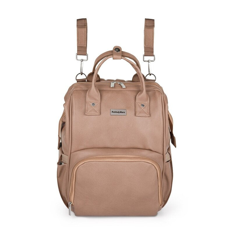 Rucsac pentru mamici Petite&Mars Jasper cu 12 compartimente 27 x 41 x 14 cm Camel Beige, imagine 3