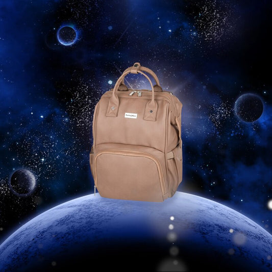 Rucsac pentru mamici, Petite&Mars, Jasper, Cu 12 compartimente, Cu buzunare termice, Saltea de infasat inclusa, 27 x 41 x 14 cm, Camel Beige