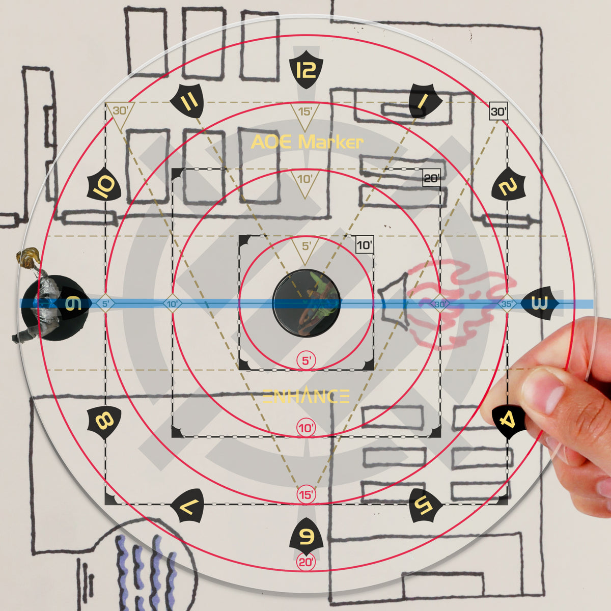 Șablon Vrăji AoE DnD - Set Complet Markere Zone Efect pentru Dungeons & Dragons