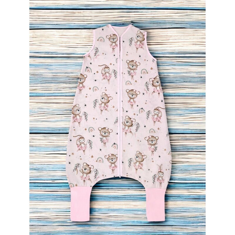 Sac de dormit, MimiNu, Cu picioruse, De iarna, Din bumbac certificat Oeko Tex Standard 100, Cu fermoar pe mijloc, 103 cm, 2-6 ani, 2.5 Tog, Design, Little Ballerina Pink