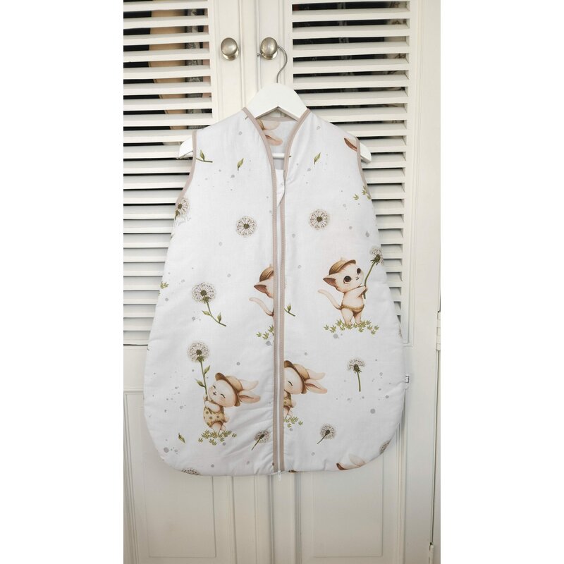 Sac de dormit, MimiNu, Pentru bebelusi, De iarna, Din bumbac certificat Oeko Tex Standard 100, Cu fermoar, 70 cm, 2.5 Tog, Cats