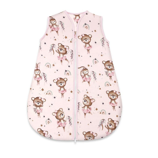 Sac de dormit, MimiNu, Pentru bebelusi, De iarna, Din bumbac certificat Oeko Tex Standard 100, Cu fermoar, 70 cm, 0 - 6 luni, 2.5 Tog, Little Ballerina Pink