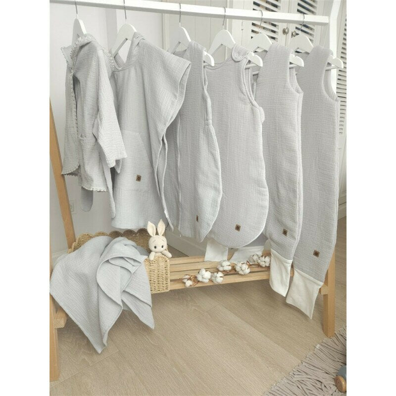 Sac de dormit, Qmini, Cu fermoar, Pentru bebelusi, De iarna, Din muselina dubla, 70 cm, Material certificat Oeko Tex Standard 100, Gray
