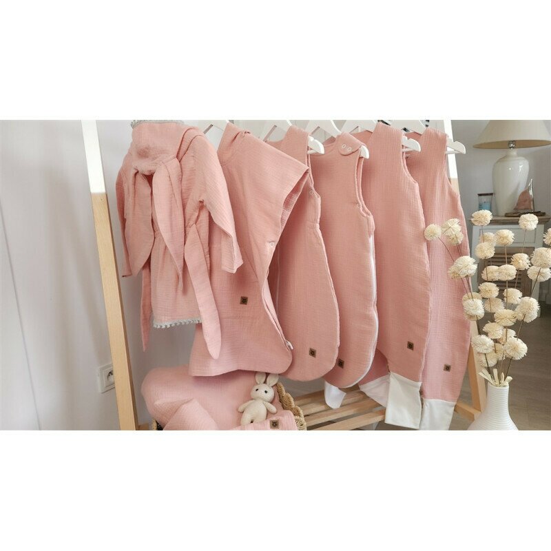 Sac de dormit, Qmini, Cu fermoar, Pentru bebelusi, De iarna, Din muselina dubla, 70 cm, Material certificat Oeko Tex Standard 100, Powder Pink