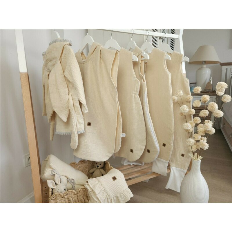 Sac de dormit, Qmini, Cu fermoar, Pentru bebelusi, De iarna, Din muselina dubla, 70 cm, Material certificat Oeko Tex Standard 100, Warm Beige