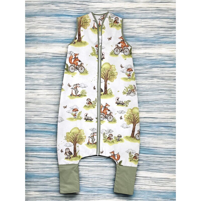 Sac de dormit Qmini cu piciorușe 103 cm, Fox on bikes Natural
