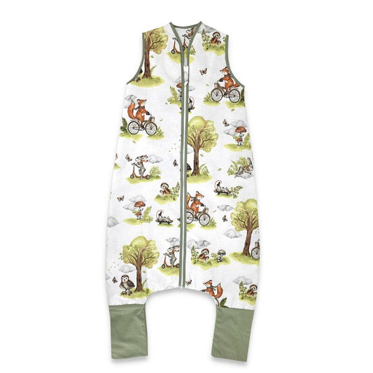 Sac de dormit, Qmini, Cu picioruse, De iarna, Din bumbac certificat Oeko Tex Standard 100, Cu fermoar, 103 cm, M, Fox on bikes Natural