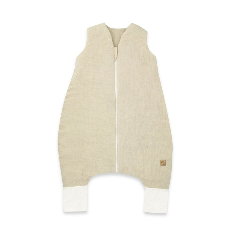 Sac de dormit, Qmini, Cu picioruse, De iarna, Din muselina dubla, Cu fermoar pe mijloc, 90 cm, S, Material certificat Oeko Tex Standard 100, Warm Beige