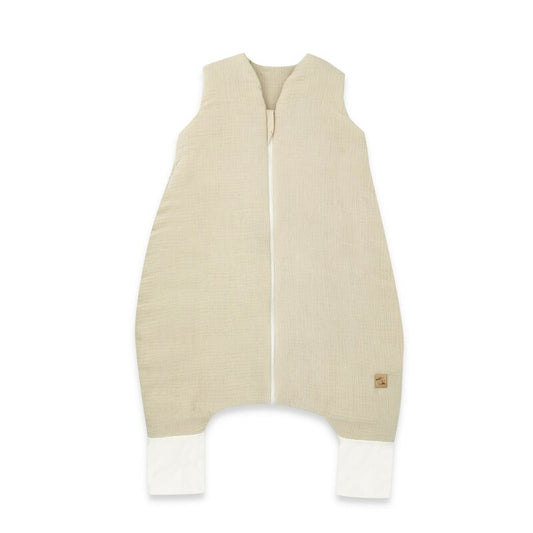 Sac de dormit, Qmini, Cu picioruse, De iarna, Din muselina dubla, Cu fermoar pe mijloc, 90 cm, S, Material certificat Oeko Tex Standard 100, Warm Beige