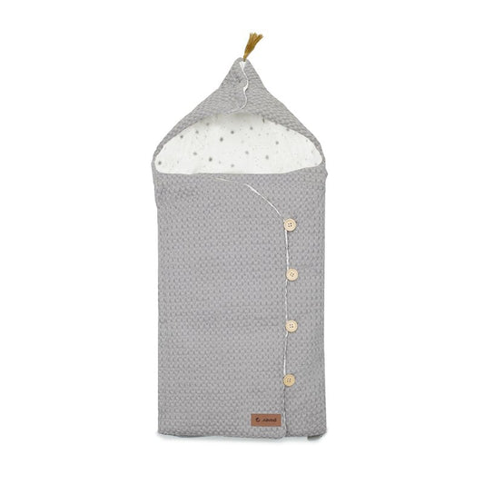 Sac de iarna cu gluga, Jane, Mims Plus, Pentru carucior si scoica auto, 88 x 43 cm, Inchidere cu nasturi si fermoar, Dim Grey