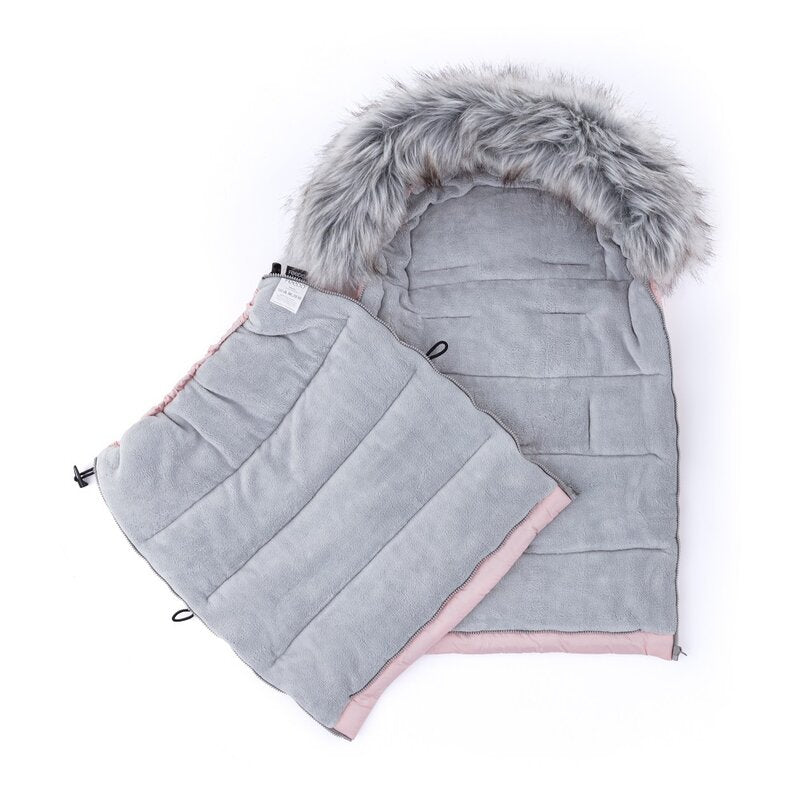 Sac de iarna, Feedo, Multifunctional, Poate fi utilizat ca geanta prin desfacerea fermoarului, Atasabil la carucior, Lana, 110 cm, 0-3 ani, Roz