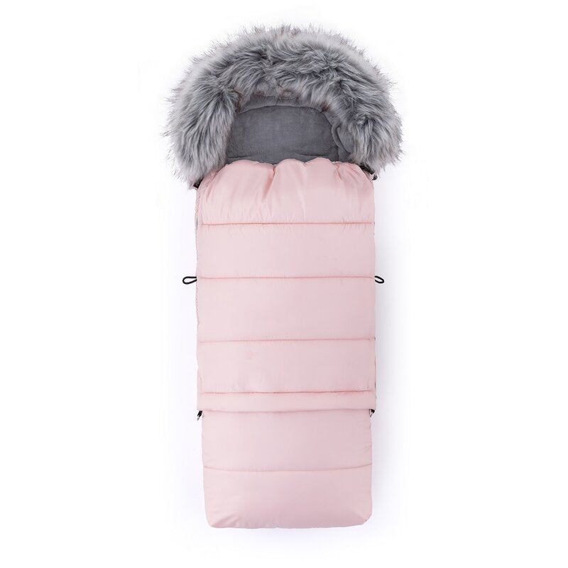 Sac de iarna, Feedo, Multifunctional, Poate fi utilizat ca geanta prin desfacerea fermoarului, Atasabil la carucior, Lana, 110 cm, 0-3 ani, Roz