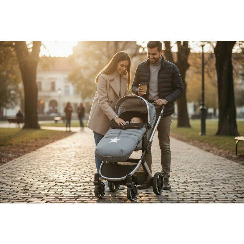 Sac de iarna, Jane, Nest, Pentru carucior, Universal, 95 x 46 cm, Material interior din fleece, Shadow