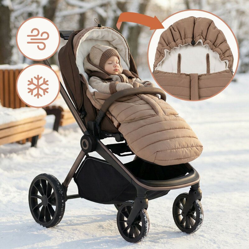 Sac de iarna, Lionelo, Oli, Pentru carucior, landou sau scaun auto, 101x45 cm, Impermeabil, Rezistent pana la -20 grade, Extensibil, Maro