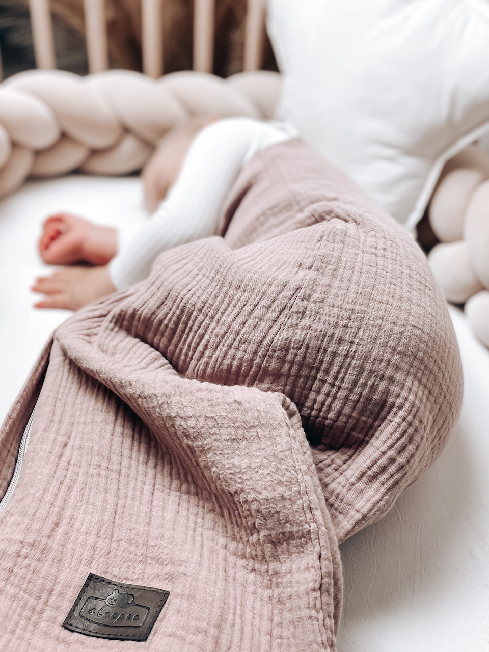 Sac de dormit muselină reversibil turcoaz Sleepee detaliu