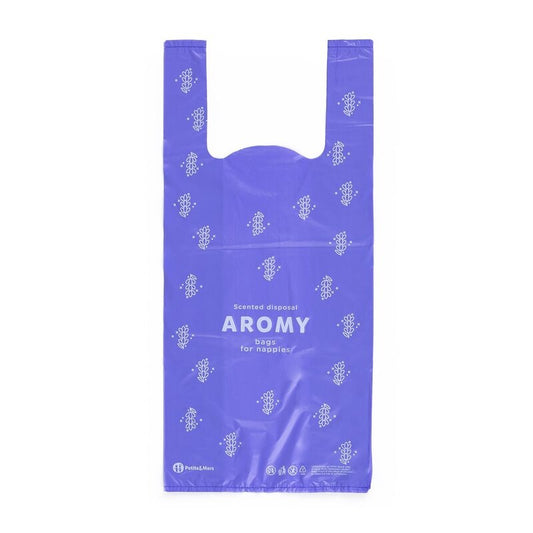 Saci parfumati, Petite&Mars, Pentru scutece, Aromy, Cu miros de lavanda, Rezistenti, Manere lungi, 100 bucati, Mov