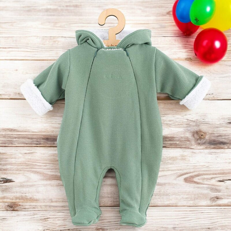 Salopeta de iarna, New Baby, Pentru bebelusi, Cu gluga, Marime 56, Din bumbac si elastan, Cu captuseala din polar, Frosty Mint