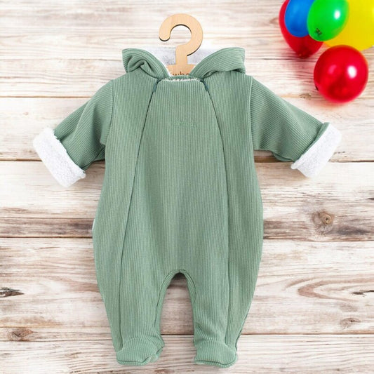Salopeta de iarna, New Baby, Pentru bebelusi, Cu gluga, Marime 56, Din bumbac si elastan, Cu captuseala din polar, Frosty Mint