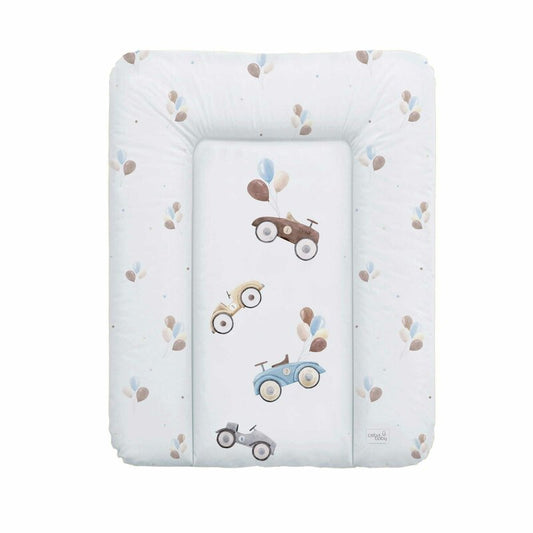 Saltea de infasat, Ceba Baby moale Retro Cars, Fara ftalati, 70 x 50 cm, Alb/Bej