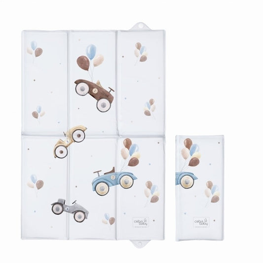 Saltea de infasat, Ceba Baby, Pliabila, 60 x 40 cm, Retro Cars