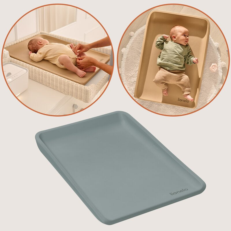 Saltea de infasat, Lionelo, Megs, Moale, Utilizabil si fara husa, Impermeabila, Design ergonomic, 70x49 cm, Fara BPA, Conform cu standardul de securitate EN71-3, 0 luni+, Gri