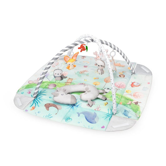 Saltea Interactivă Lionelo Anika 116x112 cm | 8 Jucării Senzoriale Detașabile | Husă Bambus Lavabilă