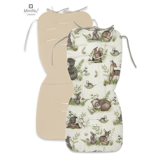 Salteluta pentru carucior, MimiNu, Reversibila, Cu doua fete, Din catifea si bumbac, Materiale certificate Oeko Tex Standard 100, 78 x 34 cm, Design, Calm Forest Natural/Nugat