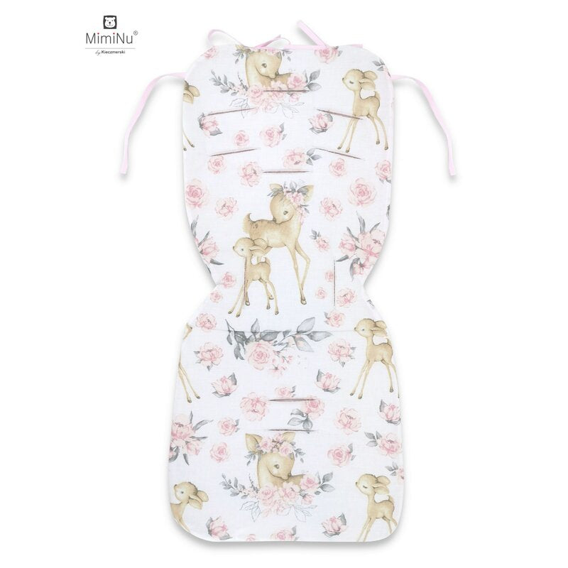Salteluta pentru carucior, MimiNu, Reversibila, Cu doua fete, Din catifea si bumbac, Materiale certificate Oeko Tex Standard 100, 78 x 34 cm, Sweet Deer Pink/Pink