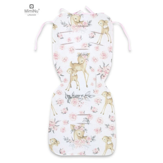 Salteluta pentru carucior, MimiNu, Reversibila, Cu doua fete, Din catifea si bumbac, Materiale certificate Oeko Tex Standard 100, 78 x 34 cm, Sweet Deer Pink/Pink