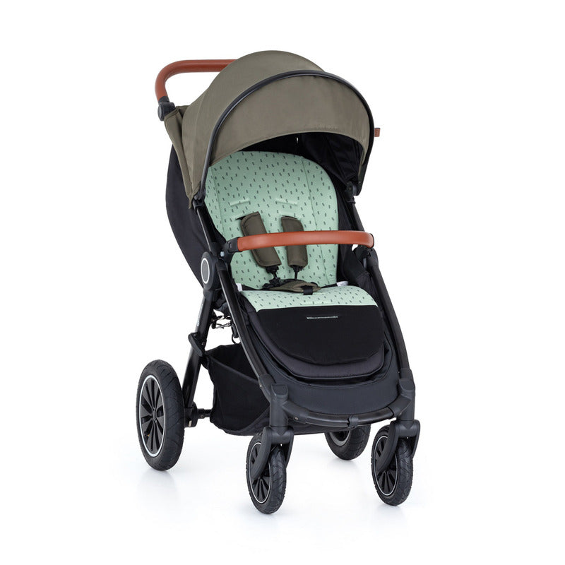 Salteluta pentru carucior , Petite&Mars, Din spuma cu memorie, 86 x 42 cm, Reversibila, Universala, Din bumbac, Design copacei, Verde