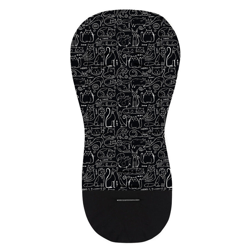 Salteluta pentru carucior, Petite&Mars, Din spuma cu memorie, 86 x 42 cm, Reversibila, Universala, Din bumbac, Design pisici, Negru