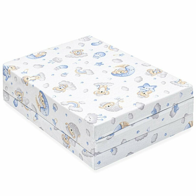 Salteluta pliabila, New Baby, Standard, Pentru patut, Cu geanta de transport inclusa, Cu husa detasabila din bumbac, Din spuma, 120x60x5 cm, 0 luni+, Koala Blue